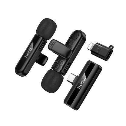 HOCO L20A dasspeldmicrofoon, USB-C / Lightning, Set van 2 stuks, Zwart