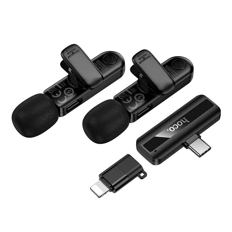 HOCO L20A dasspeldmicrofoon, USB-C / Lightning, Set van 2 stuks, Zwart