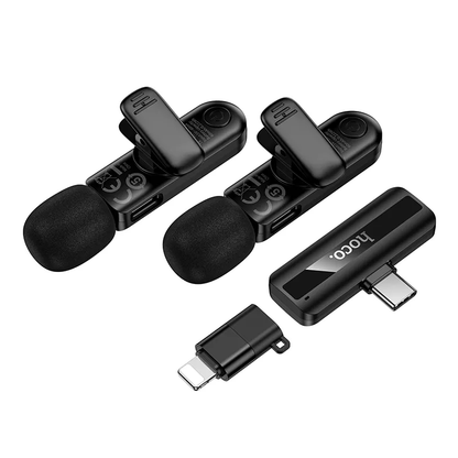 HOCO L20A dasspeldmicrofoon, USB-C / Lightning, Set van 2 stuks, Zwart