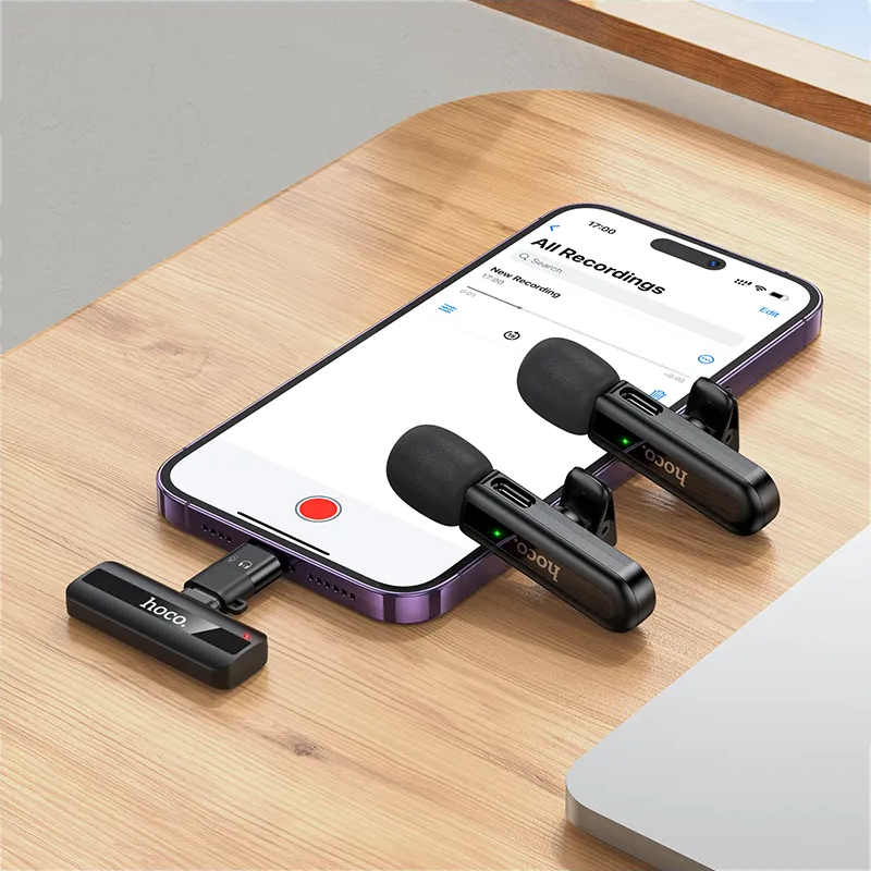 HOCO L20A dasspeldmicrofoon, USB-C / Lightning, Set van 2 stuks, Zwart