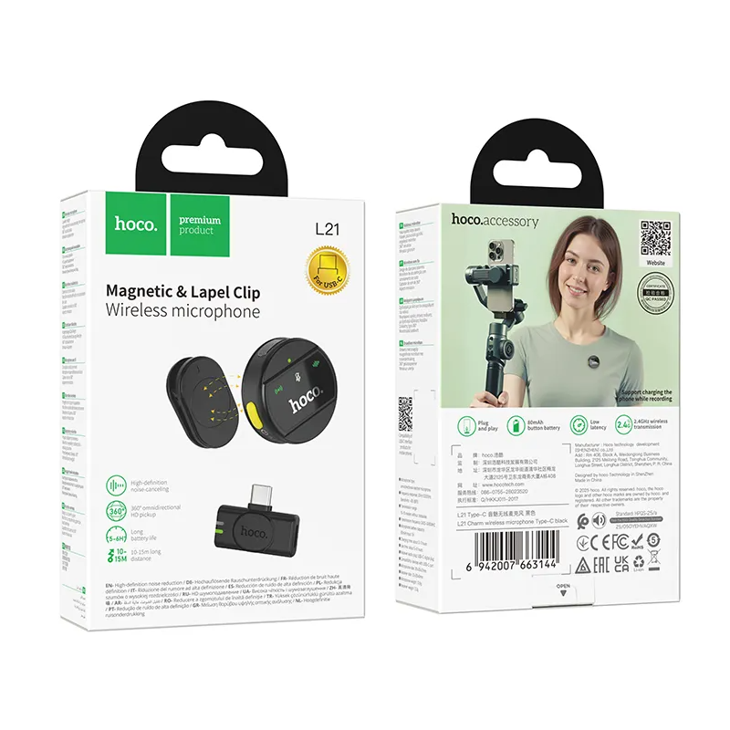 Lavalier HOCO L21, USB-C, Zwart