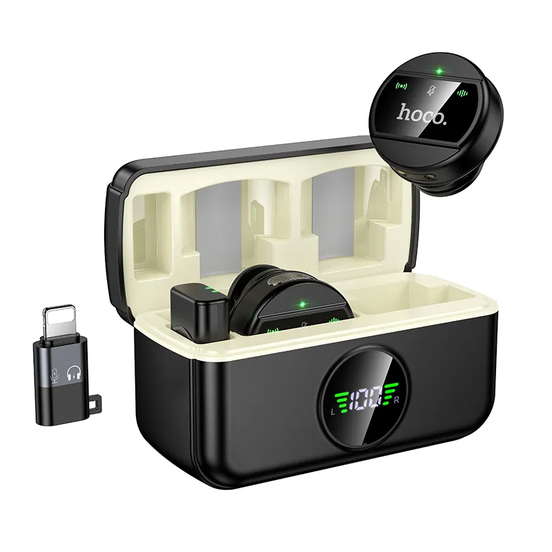 Lavaliermicrofoon HOCO L22, USB-C / Lightning, Set van 2 stuks, Zwart