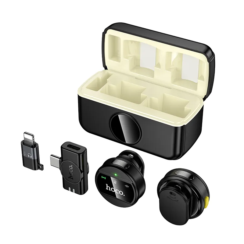 Lavaliermicrofoon HOCO L22, USB-C / Lightning, Set van 2 stuks, Zwart