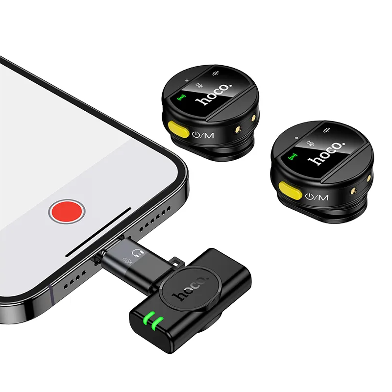 Lavaliermicrofoon HOCO L22, USB-C / Lightning, Set van 2 stuks, Zwart