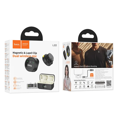 Lavaliermicrofoon HOCO L22, USB-C / Lightning, Set van 2 stuks, Zwart