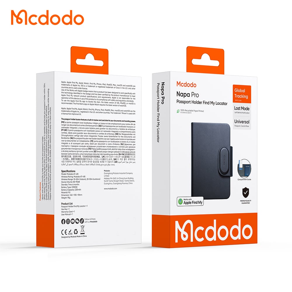 Mcdodo SmartTag Passport Napa Pro AT-4180 voor iOS Series, Zwart