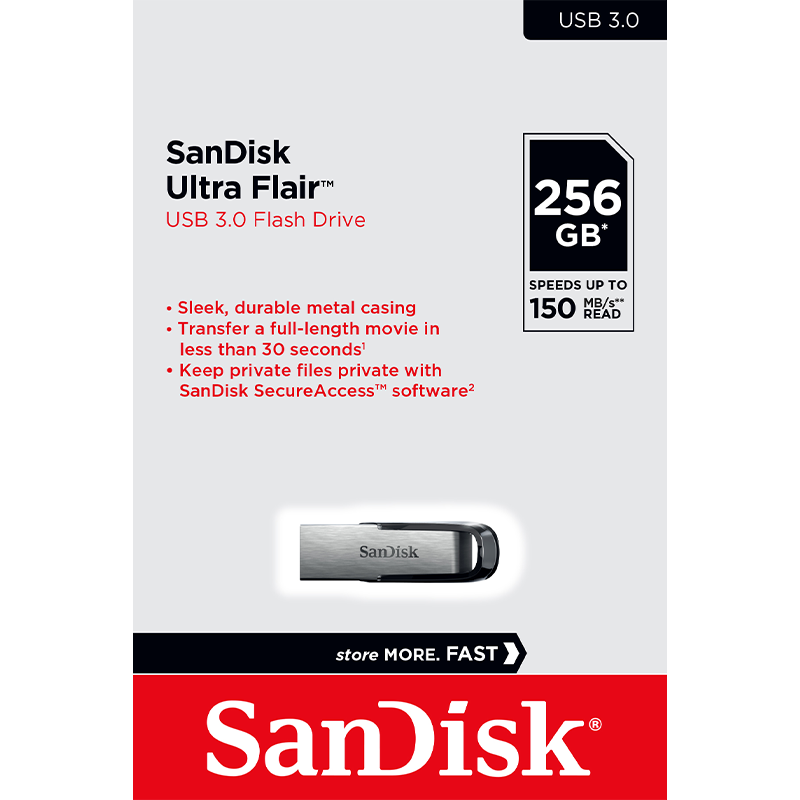 Externe USB-A 3.0 SanDisk Ultra Flair Geheugen, 256Gb SDCZ73-256G-G46