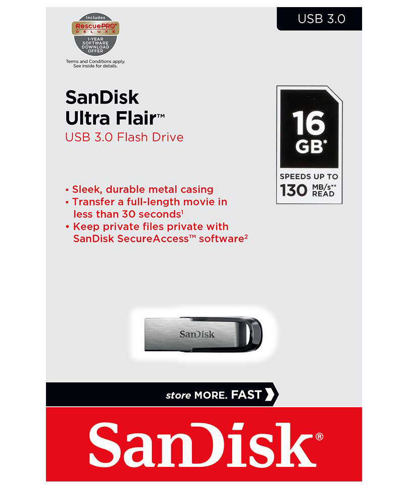 Externe USB-A 3.0 SanDisk Ultra Flair Geheugen, 16Gb SDCZ73-016G-G46