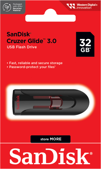 Externe USB-A 3.0 SanDisk Cruzer Glide Geheugen, 32Gb SDCZ600-032G-G35