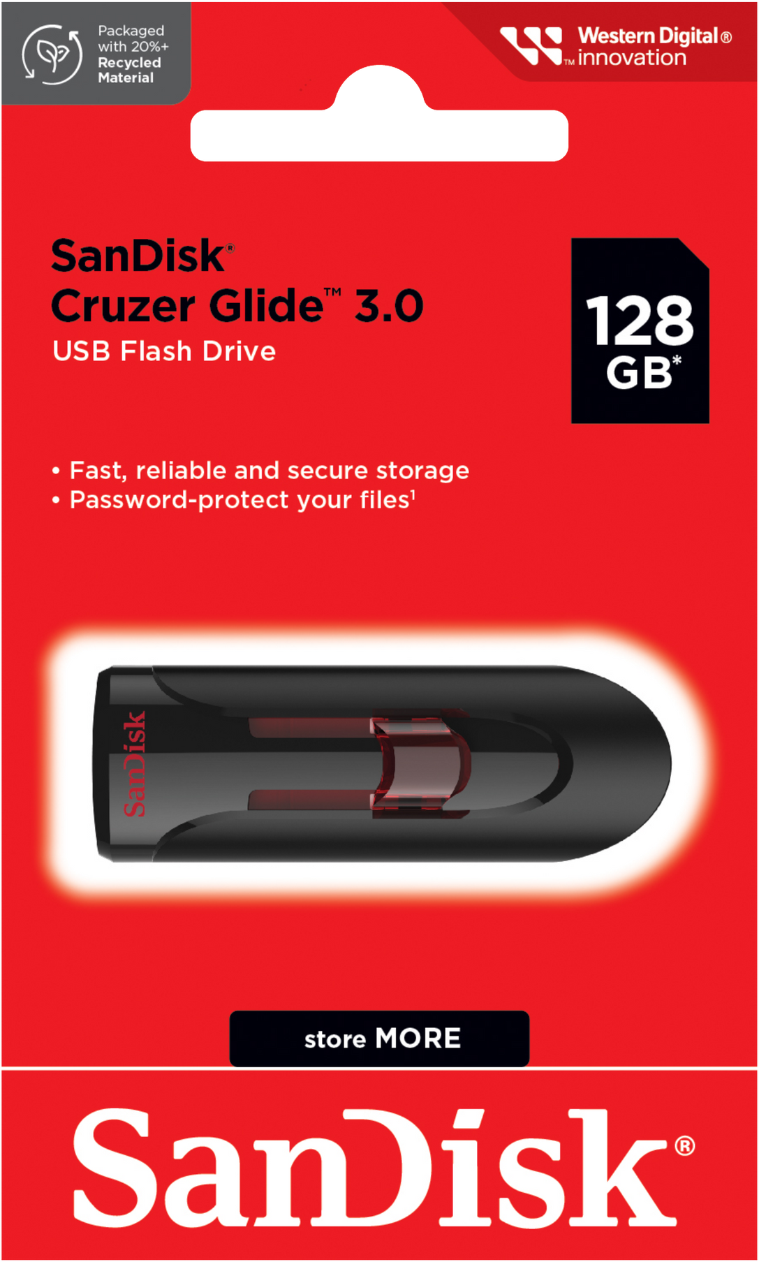 External USB-A 3.0 Memory SanDisk Cruzer Glide, 128Gb SDCZ600-128G-G35