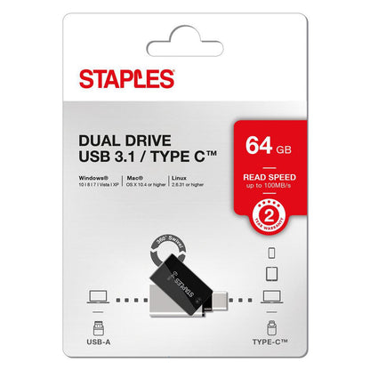 Externe Geheugen USB-A 3.1 / USB-C Staples K23, 64Gb EKMMD64GK233CST