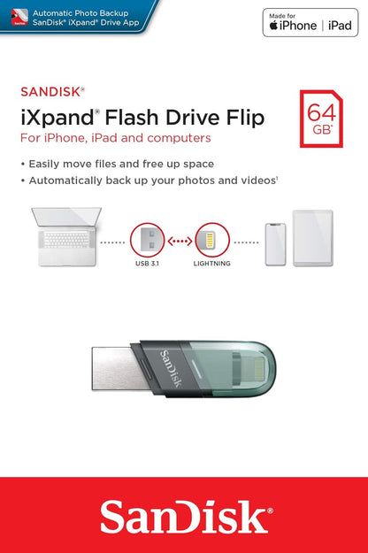 Externe USB-A 3.1 / Lightning SanDisk iXpand Flip-geheugen, 64Gb SDIX90N-064G-GN6NN