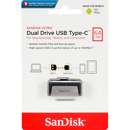 Externe Geheugen USB-A 3.1 / USB-C SanDisk Ultra Dual Drive, 64Gb SDDDC2-064G-G46