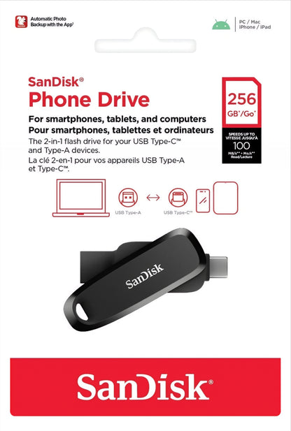 Externe Geheugen USB-A 3.2 / USB-C SanDisk Phone Drive, 256Gb SDDDC6-256G-G46