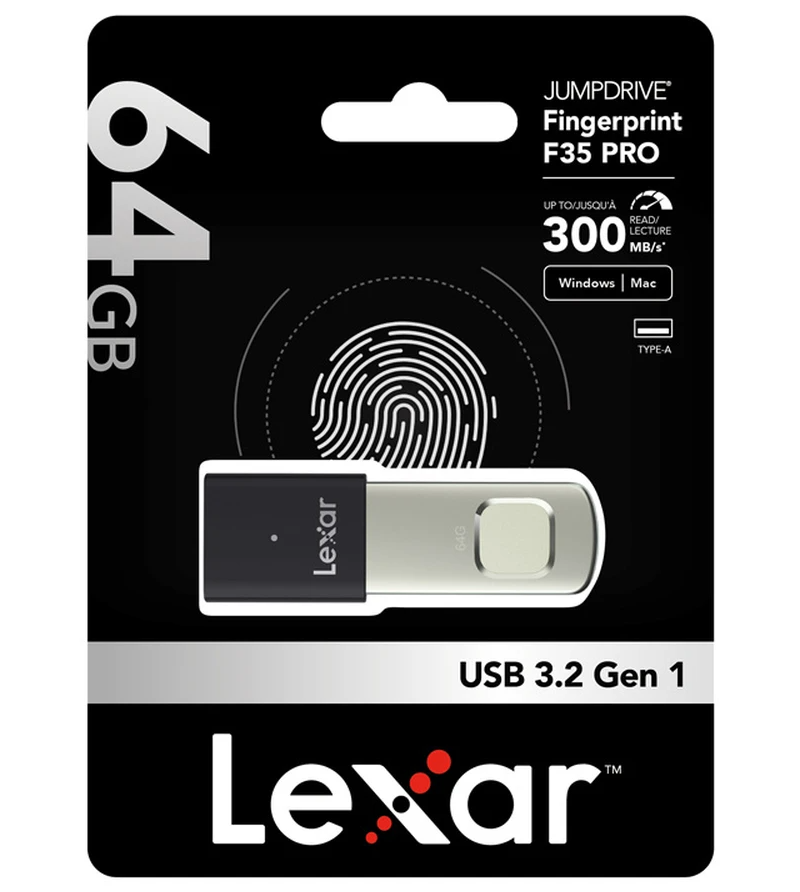 Externe geheugen USB-A 3.2 Lexar JumpDrive Fingerprint F35 Pro, 64Gb
