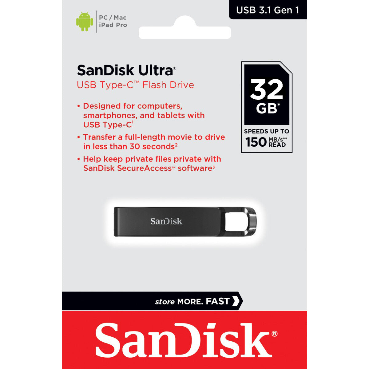 Externe USB-C Geheugen SanDisk Ultra, 32Gb SDCZ460-032G-G46