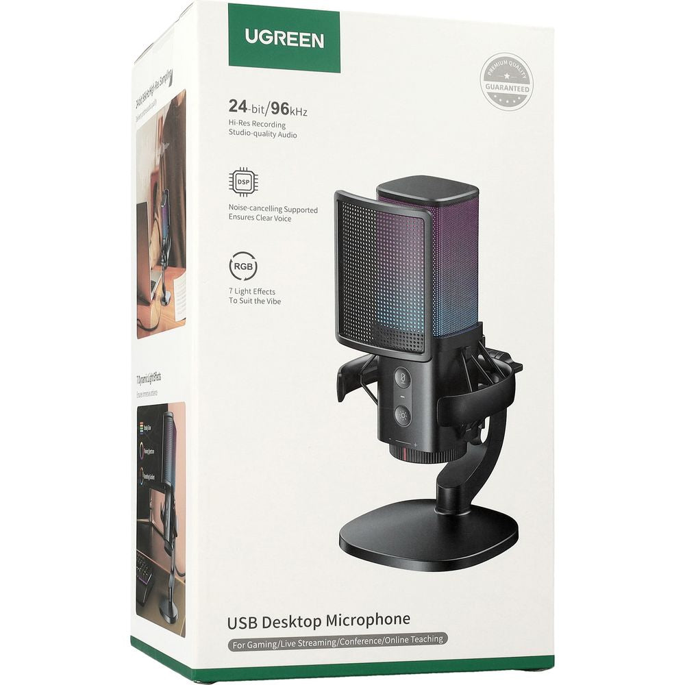 Cardioïde Microfoon UGREEN CM581 (65629), RGB, USB-C, 1.5m, Zwart