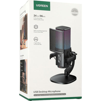 Cardioïde Microfoon UGREEN CM581 (65629), RGB, USB-C, 1.5m, Zwart