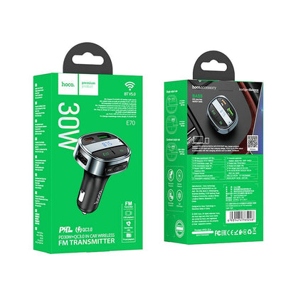 FM Bluetooth-modulator HOCO E70, 1 x USB-A - 1 x USB-C - microSD