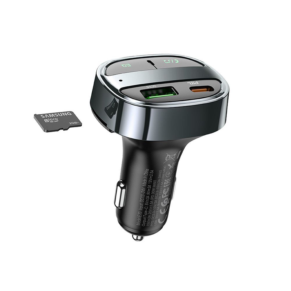 FM Bluetooth-modulator HOCO E70, 1 x USB-A - 1 x USB-C - microSD