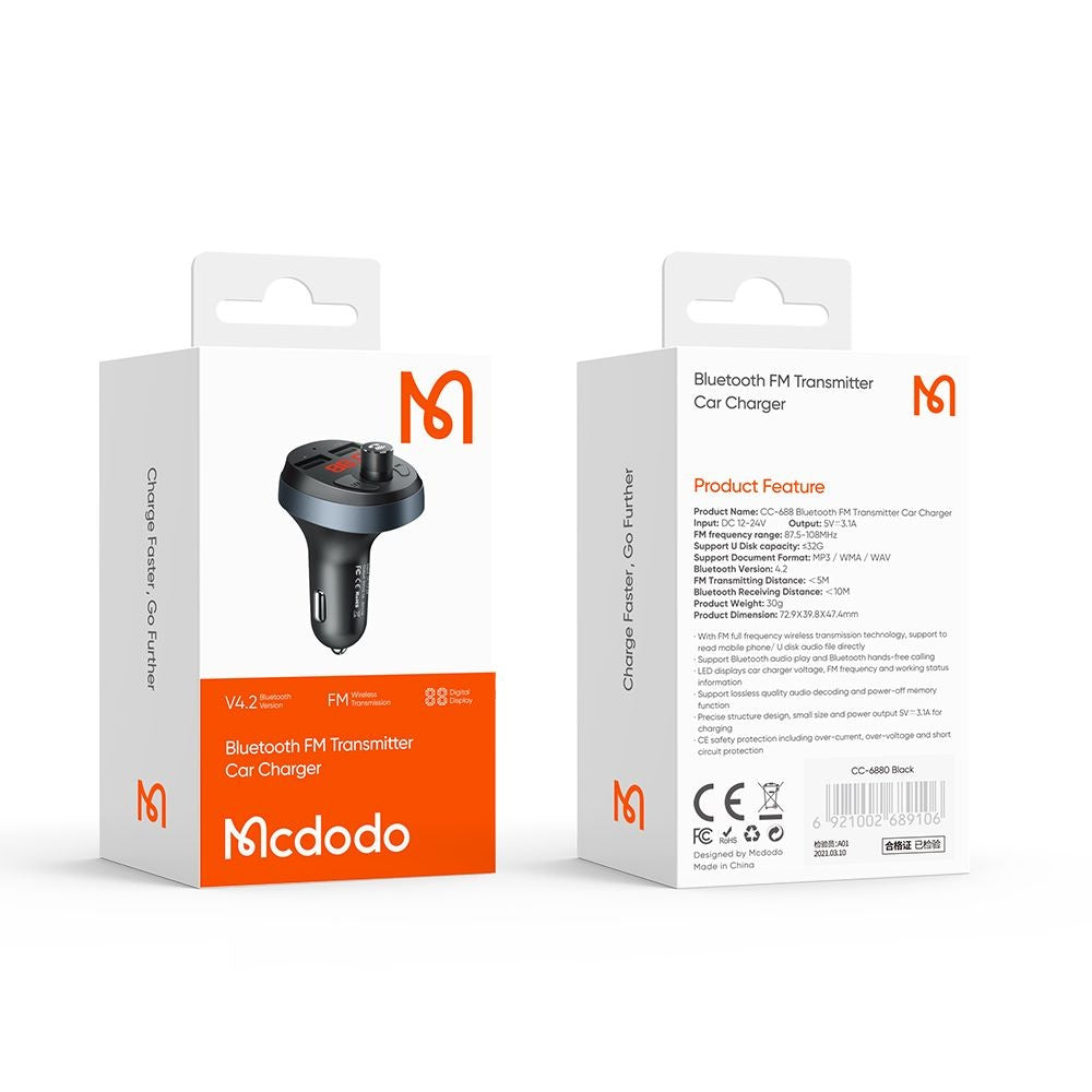 FM Bluetooth-modulator McDodo, 2 x USB-A