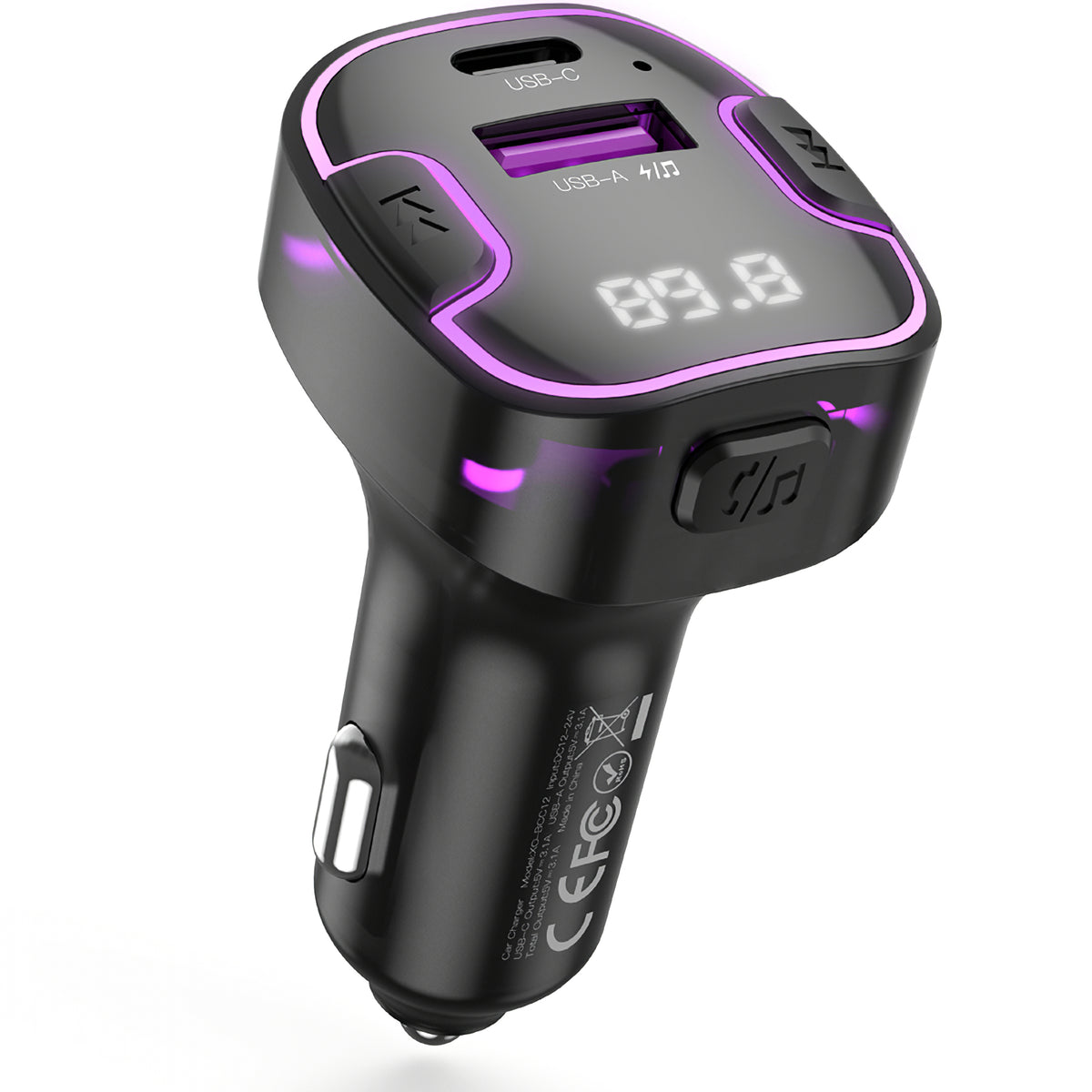 Bluetooth FM-modulator XO Design BCC12, 1 x USB-A - 1 x USB-C 