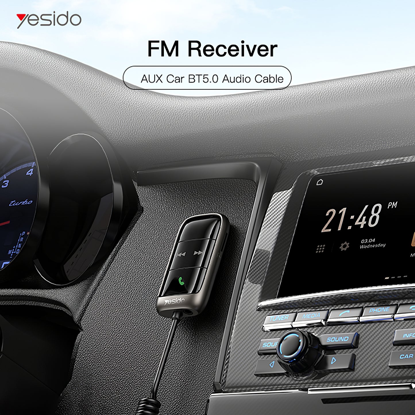 FM Bluetooth-modulator Yesido YAU32, 1 x 3.5mm - 1 x microSD