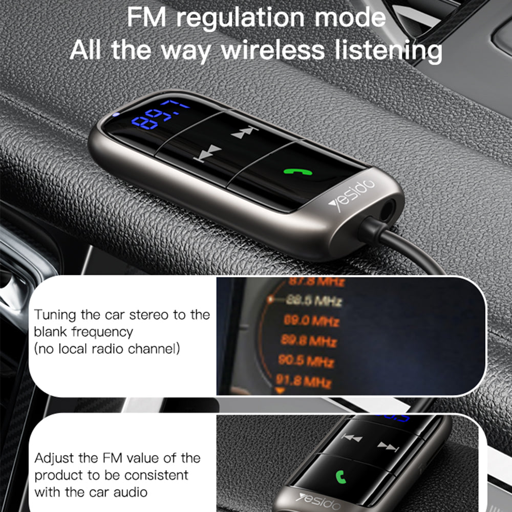 FM Bluetooth-modulator Yesido YAU32, 1 x 3.5mm - 1 x microSD