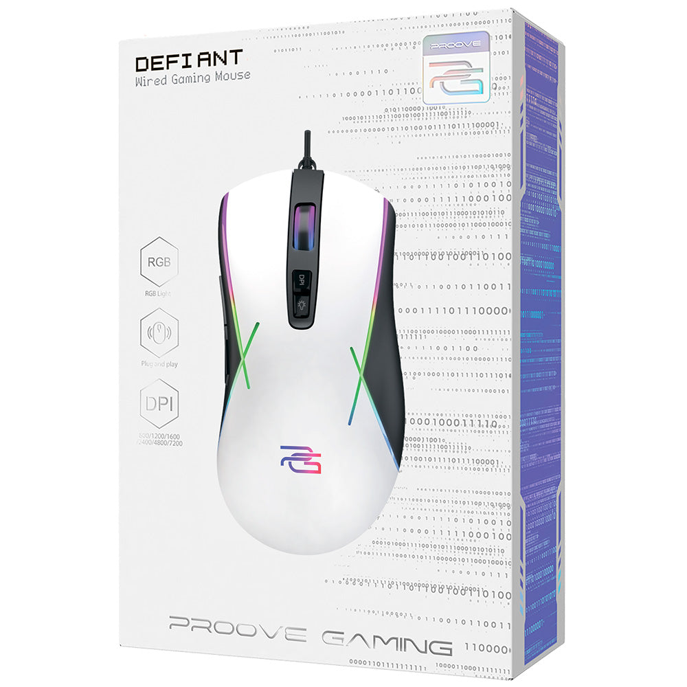 Gaming Muis Bedraad USB Proove Defiant, RGB, 7200DPI, Wit CMDE00000101