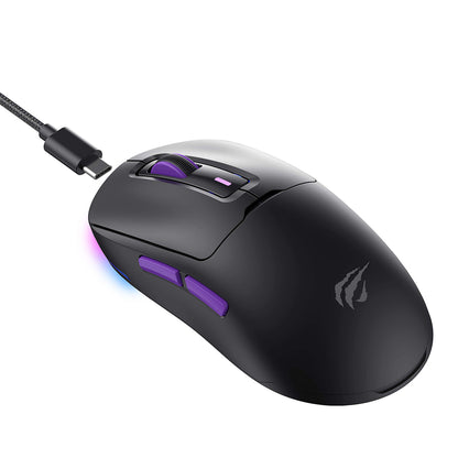 Draadloze Gaming Muis HAVIT MS969WB, RGB, 1000DPI - 16000DPI, BT / Wi-Fi / Bedraad, Zwart