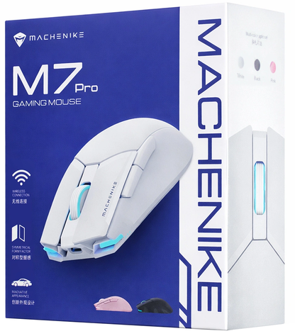 Draadloze gamingmuis Machenike M7 Pro, RGB, 1000 DPI - 26000 DPI, wit
