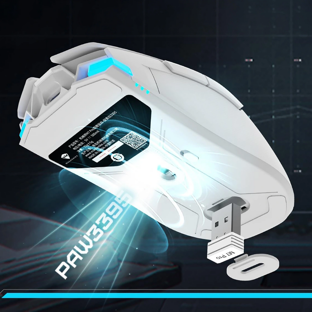 Draadloze gamingmuis Machenike M7 Pro, RGB, 1000 DPI - 26000 DPI, wit