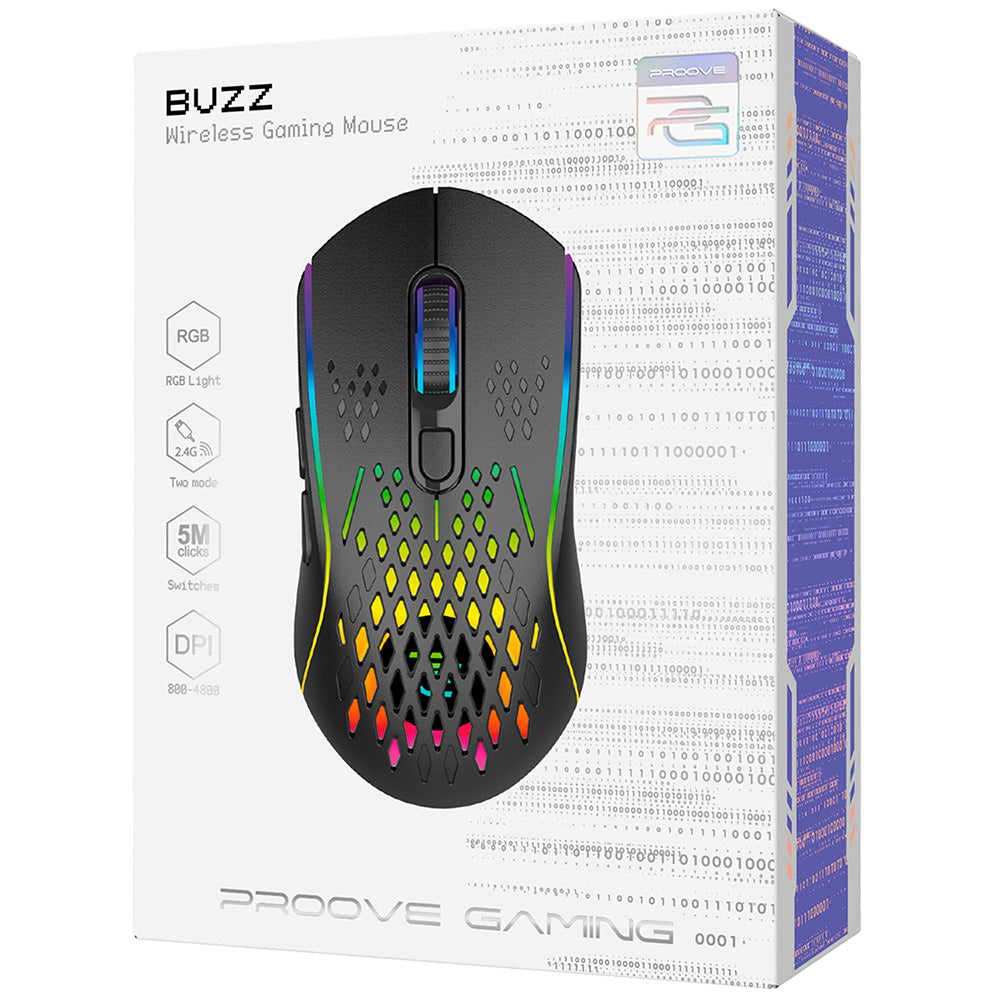 Gamingmuis Wireless Proove Buzz, RGB, 800DPI - 4800DPI, Zwart WMBU00022401