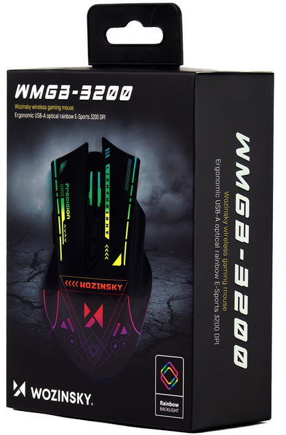 Draadloze Gaming Muis WZK WMGB-3200, 3200DPI, RGB, Zwart