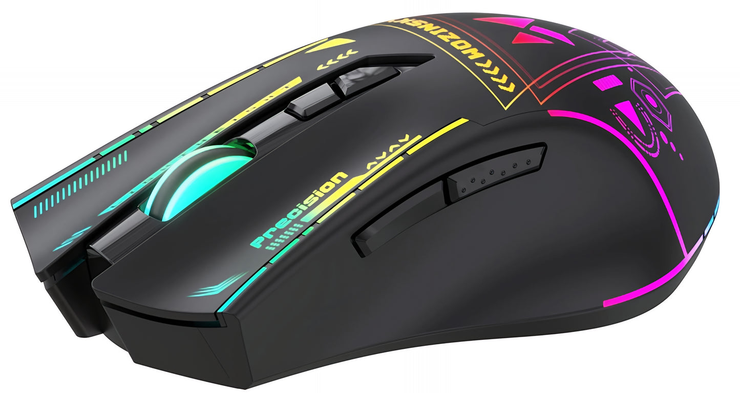 Draadloze Gaming Muis WZK WMGB-3200, 3200DPI, RGB, Zwart