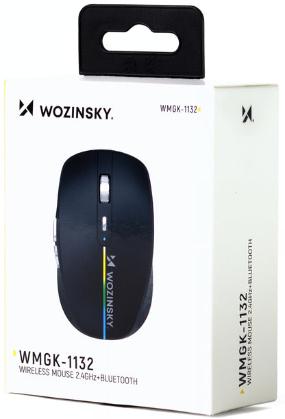 Draadloze Gaming Muis WZK WMGK-1132, 1600DPI, RGB, BT / Wi-Fi, Zwart