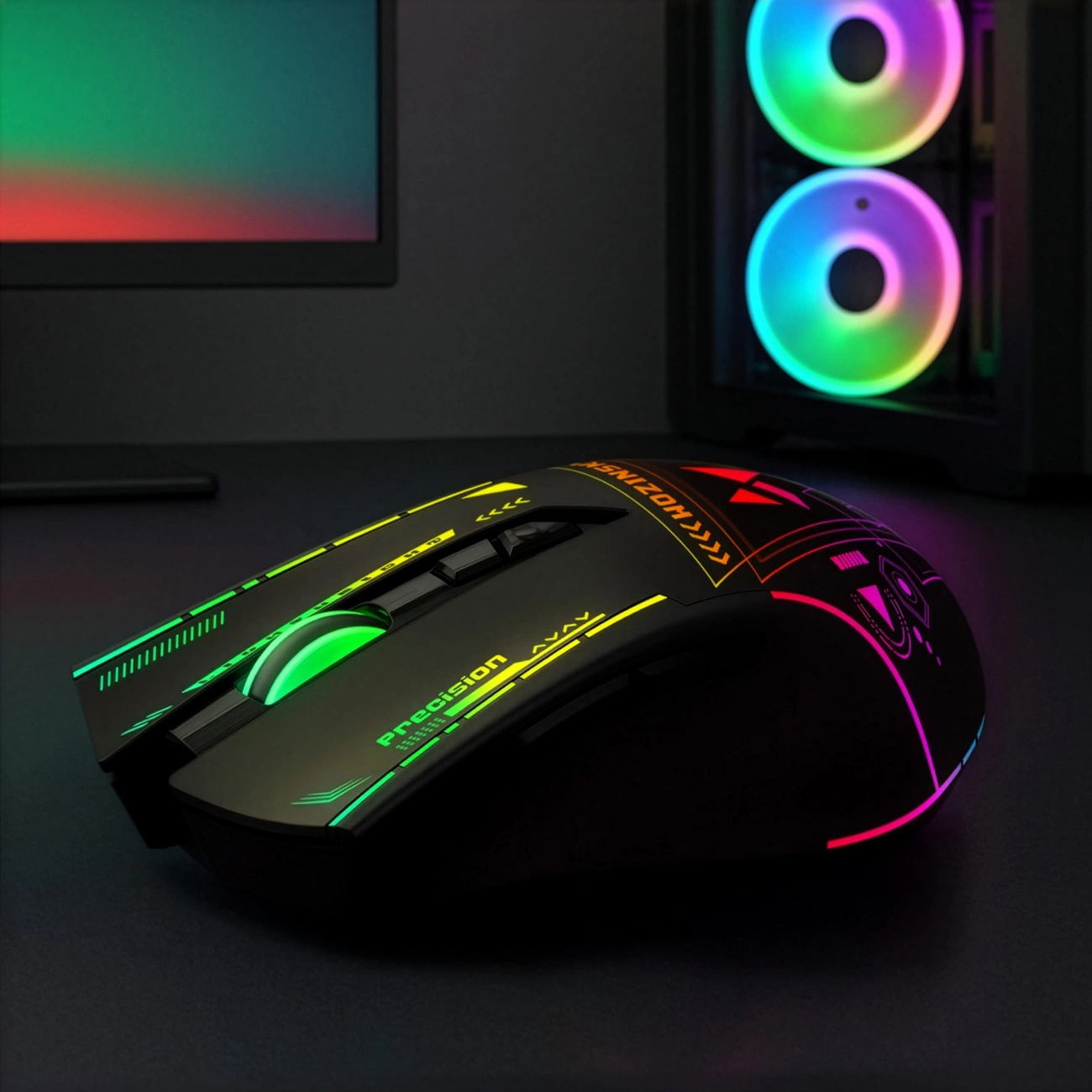 Draadloze Gaming Muis WZK WMGB-3200, 3200DPI, RGB, Zwart