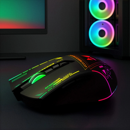 Draadloze Gaming Muis WZK WMGB-3200, 3200DPI, RGB, Zwart