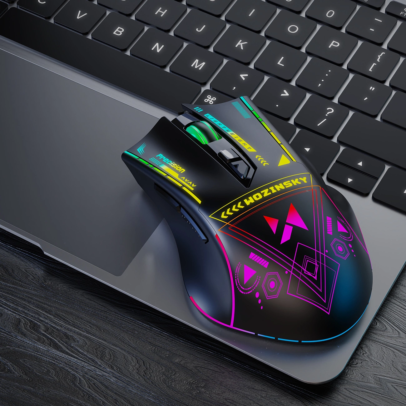 Draadloze Gaming Muis WZK WMGB-3200, 3200DPI, RGB, Zwart