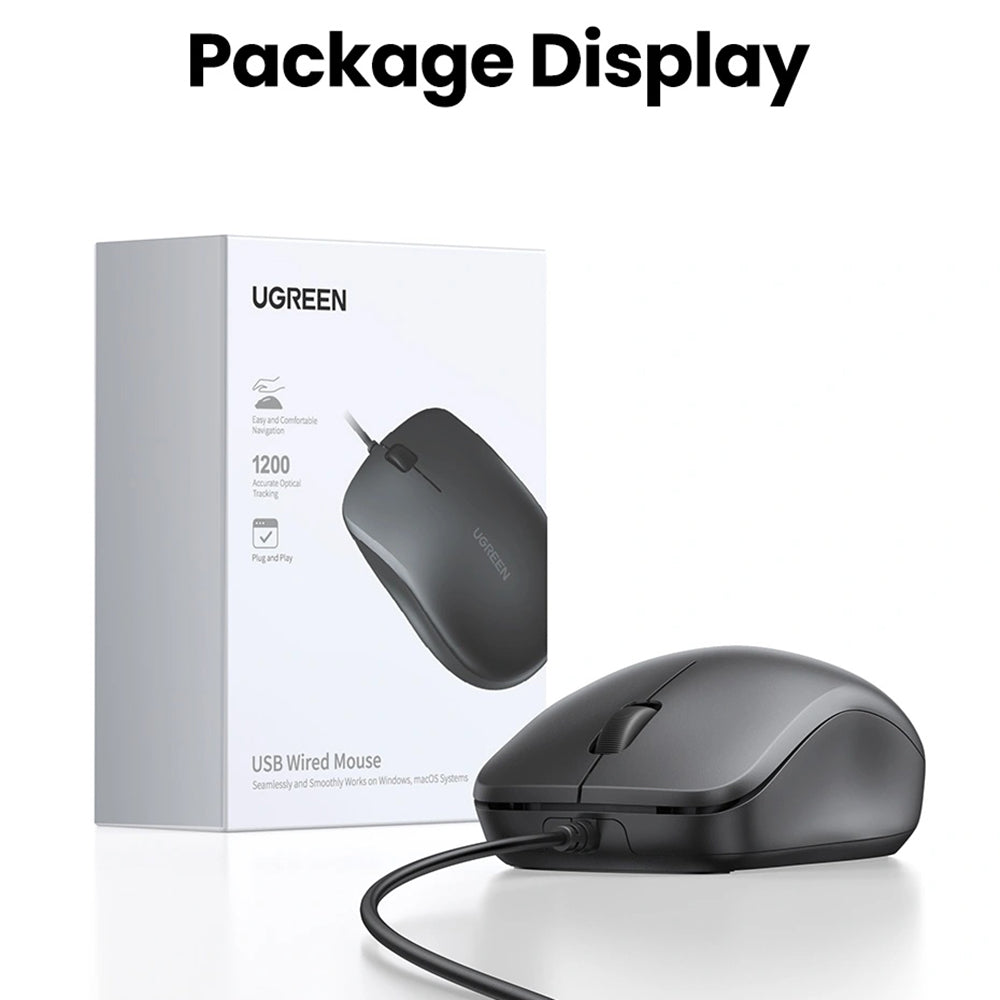 Bedrade USB-muis UGREEN MU007, 1200DPI, 1.5m, Zwart