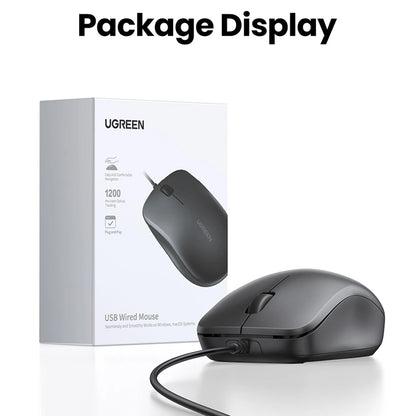 Bedrade USB-muis UGREEN MU007, 1200DPI, 1.5m, Zwart
