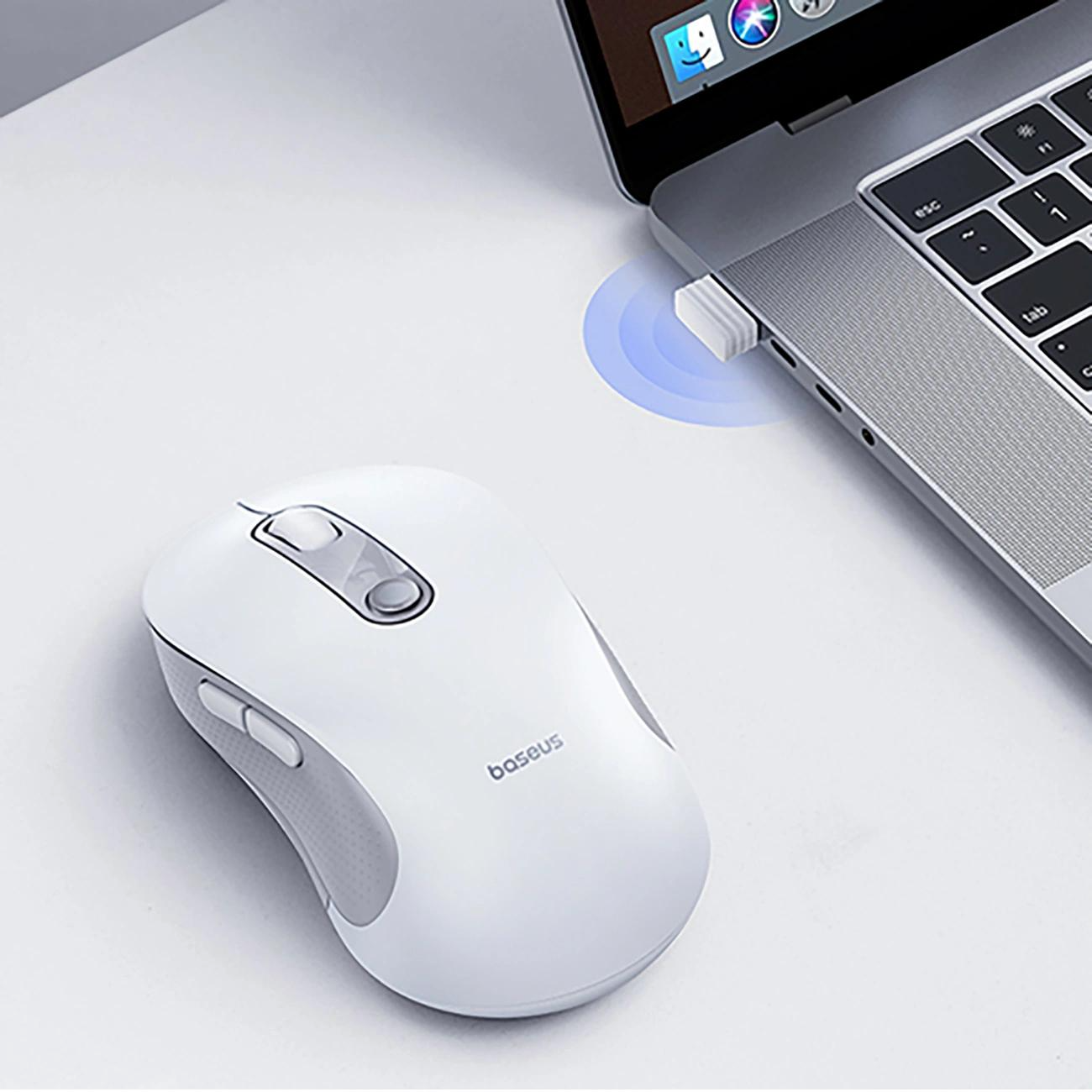 Draadloze Muis Baseus F02, 1600DPI, BT / Wi-Fi, Wit B0203302