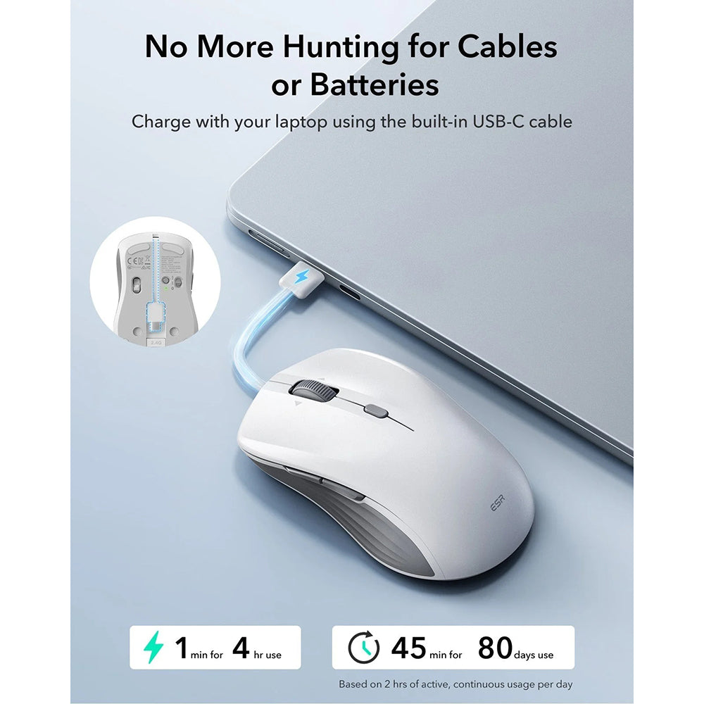 Draadloze Muis ESR MagMouse, 800DPI - 4800DPI, BT / Wi-Fi, Wit