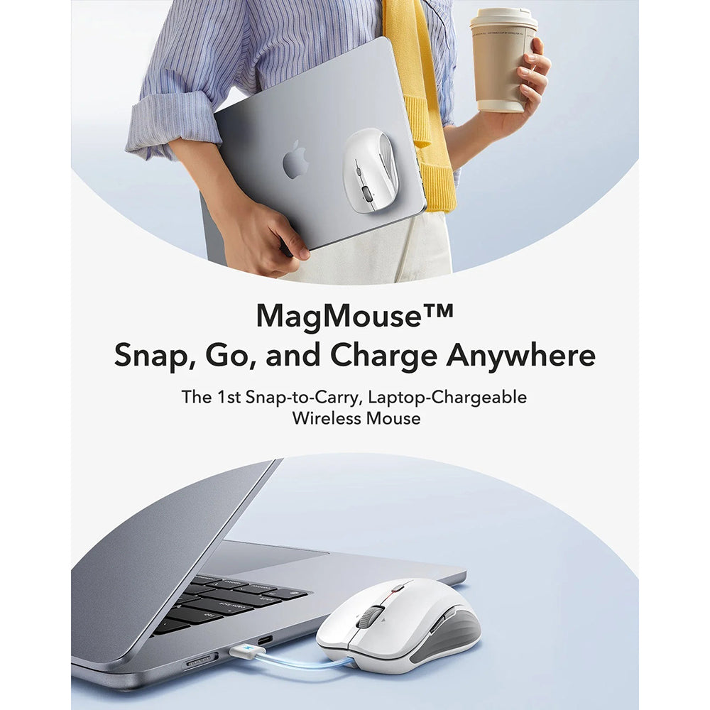 Draadloze Muis ESR MagMouse, 800DPI - 4800DPI, BT / Wi-Fi, Wit