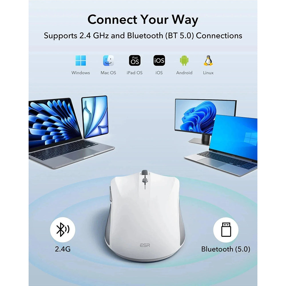 Draadloze Muis ESR MagMouse, 800DPI - 4800DPI, BT / Wi-Fi, Wit