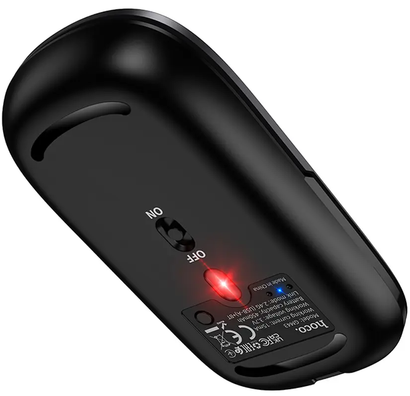 Draadloze muis HOCO GM43, 1600DPI, BT / Wi-Fi, Grijs