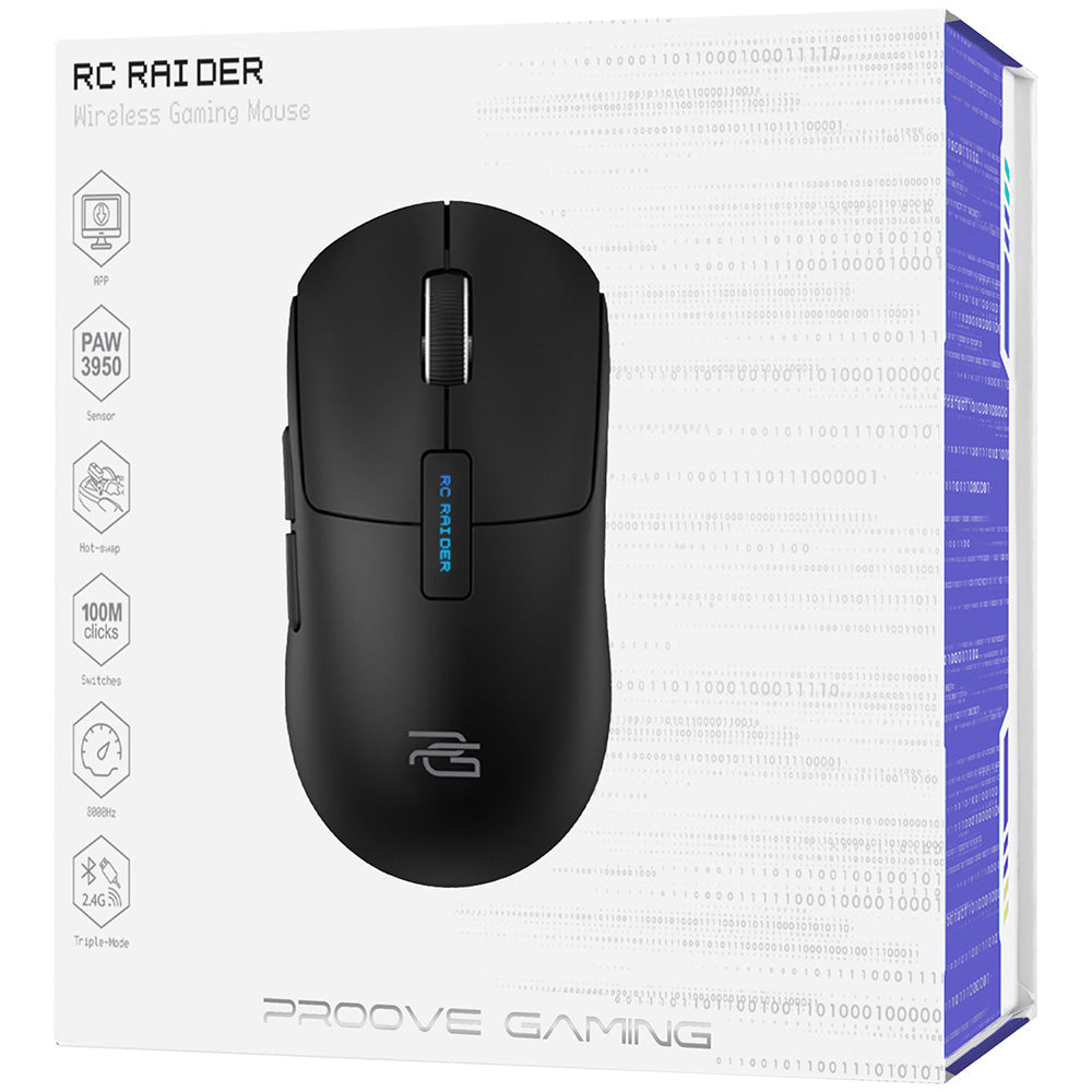 Draadloze Muis Proove RC Raider 8K, 800DPI - 32000DPI, BT / Wi-Fi / Bedraad, Zwart WMRR00122001