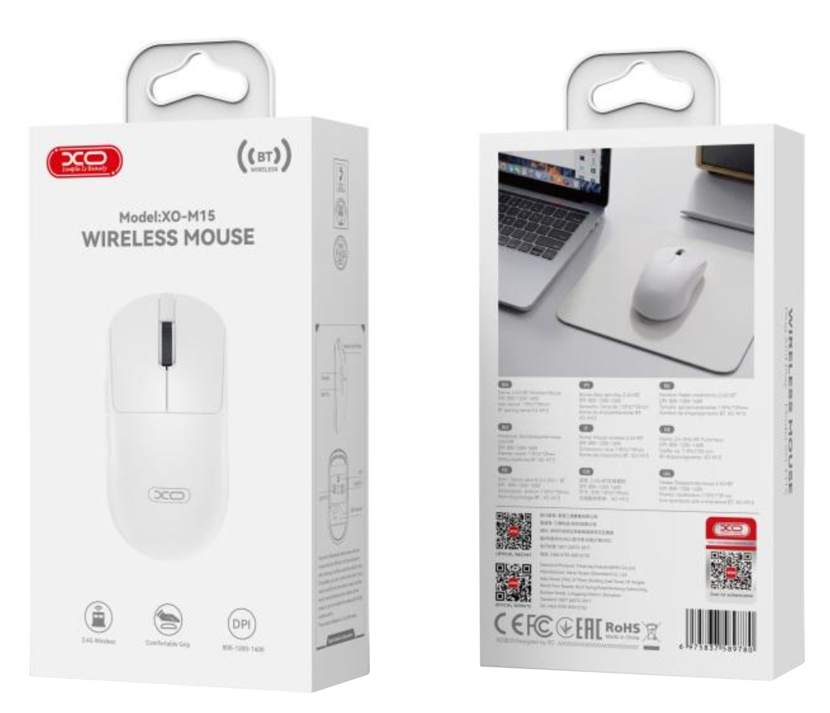 Draadloze muis XO Design M15, 1600DPI, BT / Wi-Fi, Wit