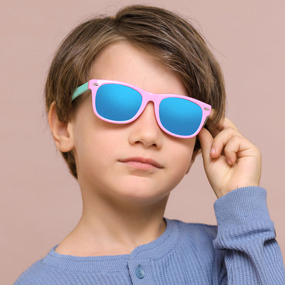 Techsuit D802 Kinderzonnebril, Gepolariseerd, UV-bescherming, Marineblauw Geel