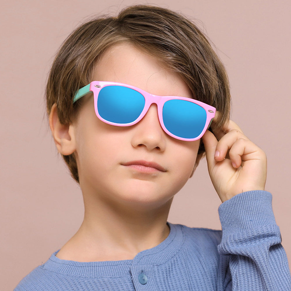 Techsuit D802 Kinderzonnebril, Gepolariseerd, UV-bescherming, Roze Groen